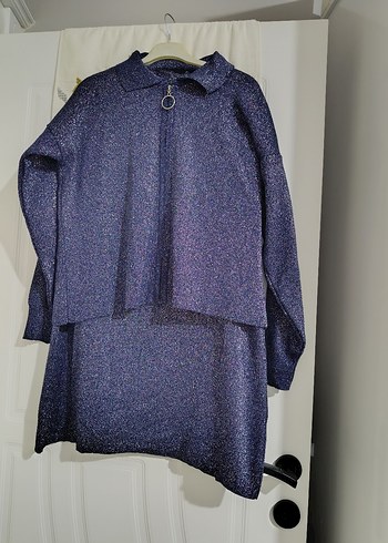 Lacivert Uzun Kollu Bağlama Desenli Triko Elbise - Görsel 2