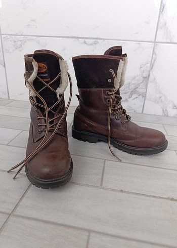 Deri Kahverengi Kadın Botlar, Tokalı, Topuklu - Görsel 4