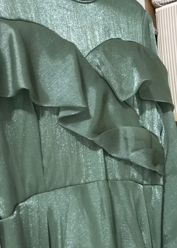 Turkuaz Drapeli Uzun Kadın Elbise - Görsel 3