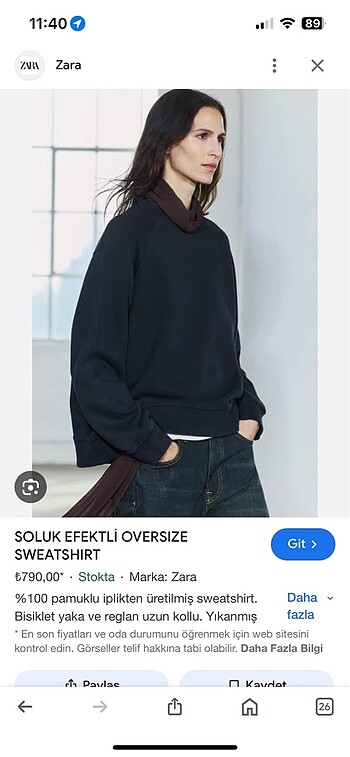Zara lacivert sweatshirt