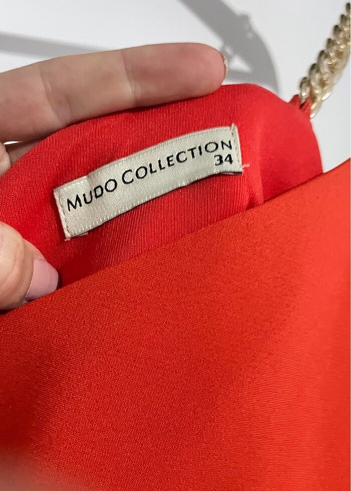 Mudo turuncu midi boy yırtmaçlı elbise - Görsel 3