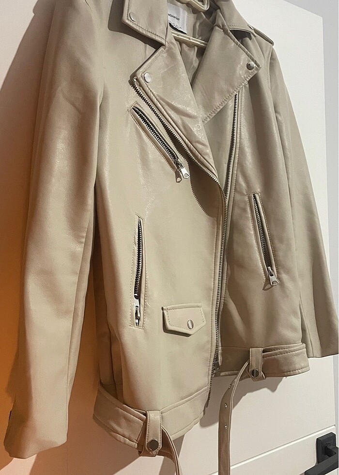 Stradivarius deri ceket oversize - Görsel 3