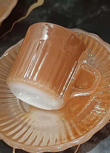 Beden altın Renk Nostaljik kahve takımı ve yemek tabağı