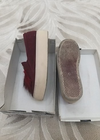 Diğer Bordo Süet Kürk Detaylı Platform Topuklu Kadın Ayakkabı