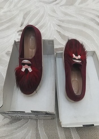 39 Beden Bordo Süet Kürk Detaylı Platform Topuklu Kadın Ayakkabı