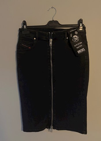 Diesel Siyah Denim Midi Etek
