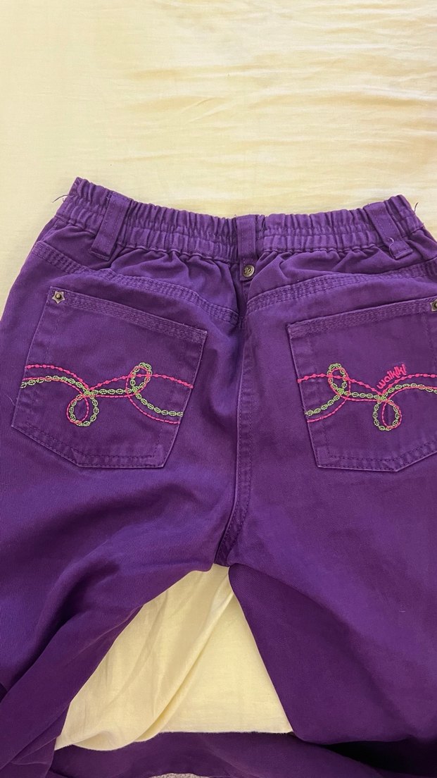 Mor kiz Çocuk Bol Kesim Pantolon - Görsel 2