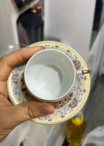 Kahverengi Tavuskuşu Desenli Porselen Fincan ve Tabak - Görsel 2