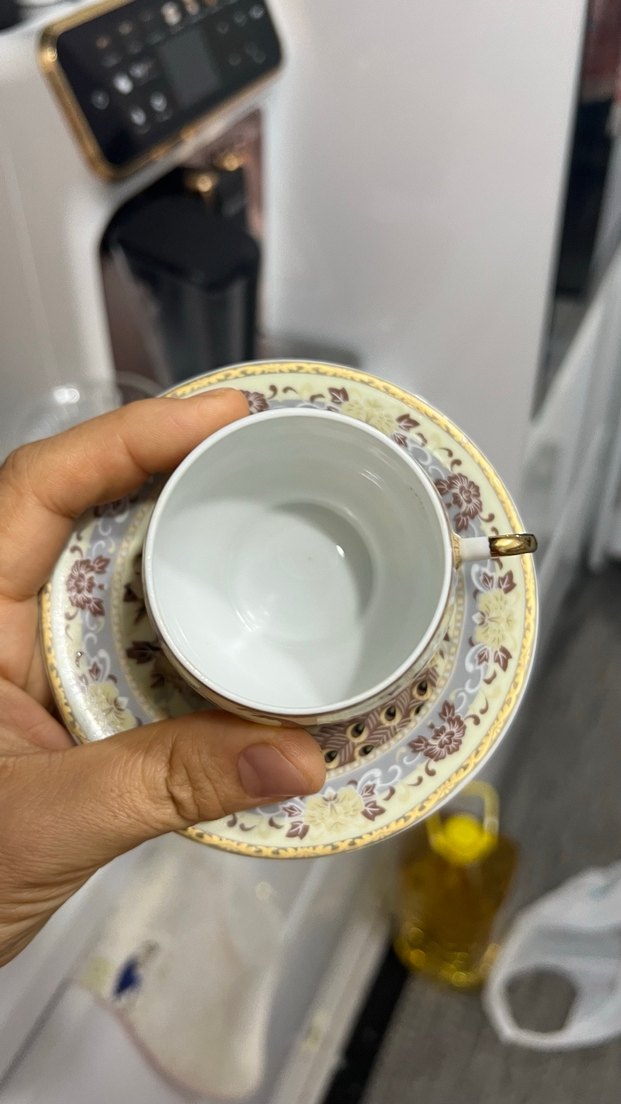 Kahverengi Tavuskuşu Desenli Porselen Fincan ve Tabak - Görsel 2