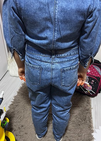 Kızlar için Mavi Denim Askılı Tulum - Görsel 2