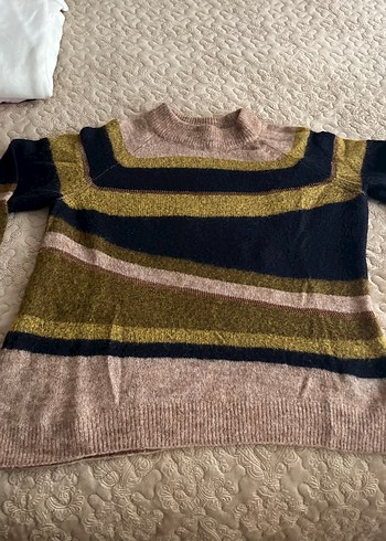 Çizgili Çok Renkli Örgü Kadın Kazak - Görsel 2