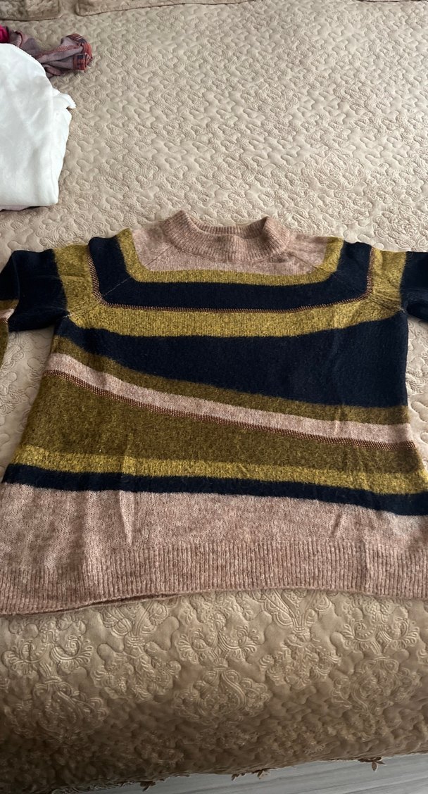 Çizgili Çok Renkli Örgü Kadın Kazak - Görsel 2