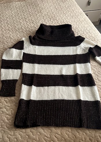 Boğazlı Çizgili Kadın Triko Kazak - Görsel 2