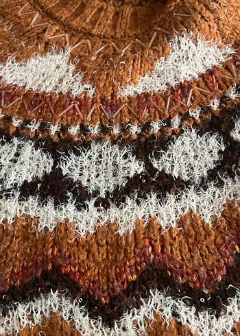 Bohem Kahverengi Örgü Kadın Kazak - Görsel 3