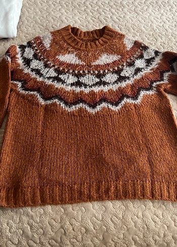 Bohem Kahverengi Örgü Kadın Kazak - Görsel 2