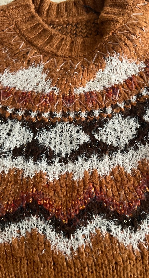 Bohem Kahverengi Örgü Kadın Kazak - Görsel 3