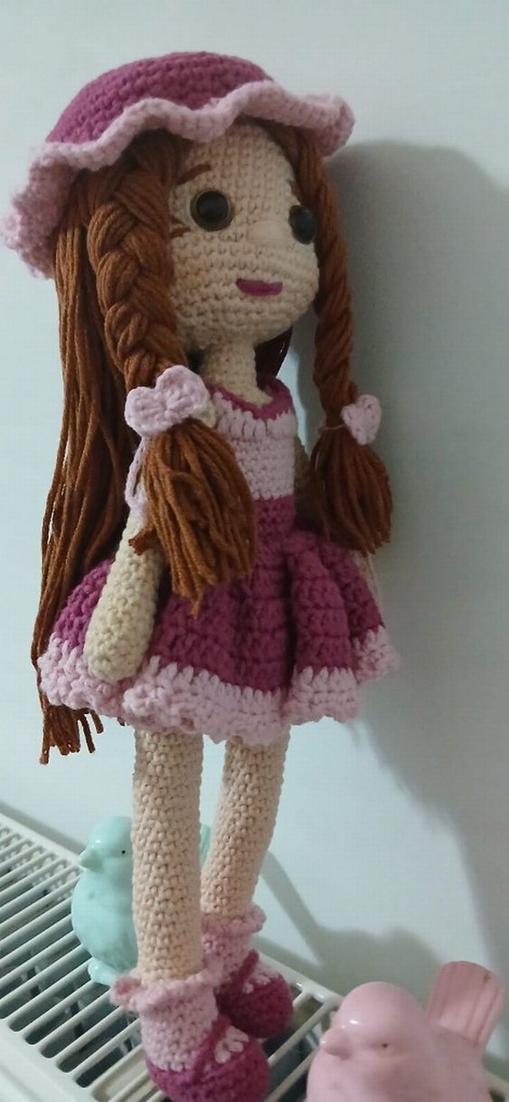 Pembe Örgü Bebek Oyuncak - Görsel 5