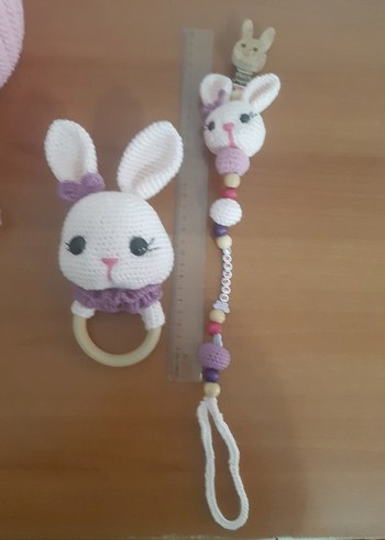 Pembe Örgü Tavşan Diş Kaşıyıcı ve Çıngırak - Görsel 12