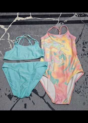 Kız Çocuk Bağlamalı Pastel Renkli Mayo ve Bikini