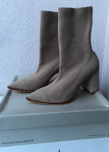 Bej Süet Örgü Detaylı Kadın Topuklu Bot Yeni - Görsel 6