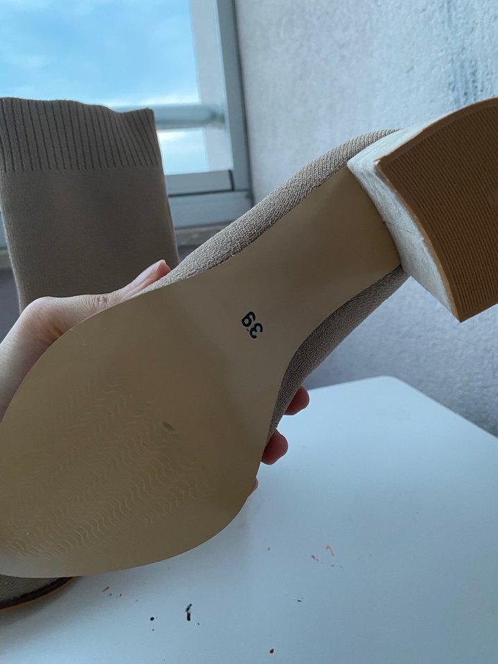 Bej Süet Örgü Detaylı Kadın Topuklu Bot Yeni - Görsel 3