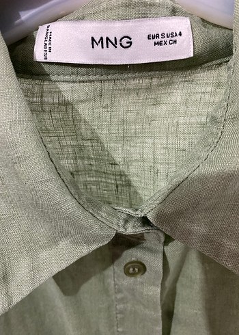 Düğmeli Khaki Keten Kadın Gömlek - Görsel 3