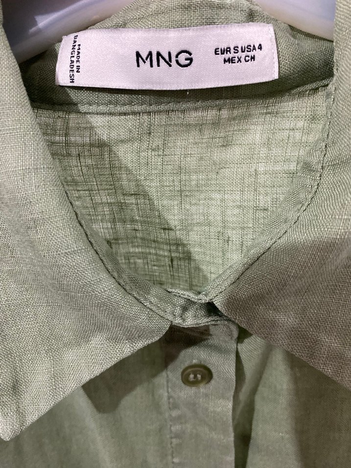 Düğmeli Khaki Keten Kadın Gömlek - Görsel 3