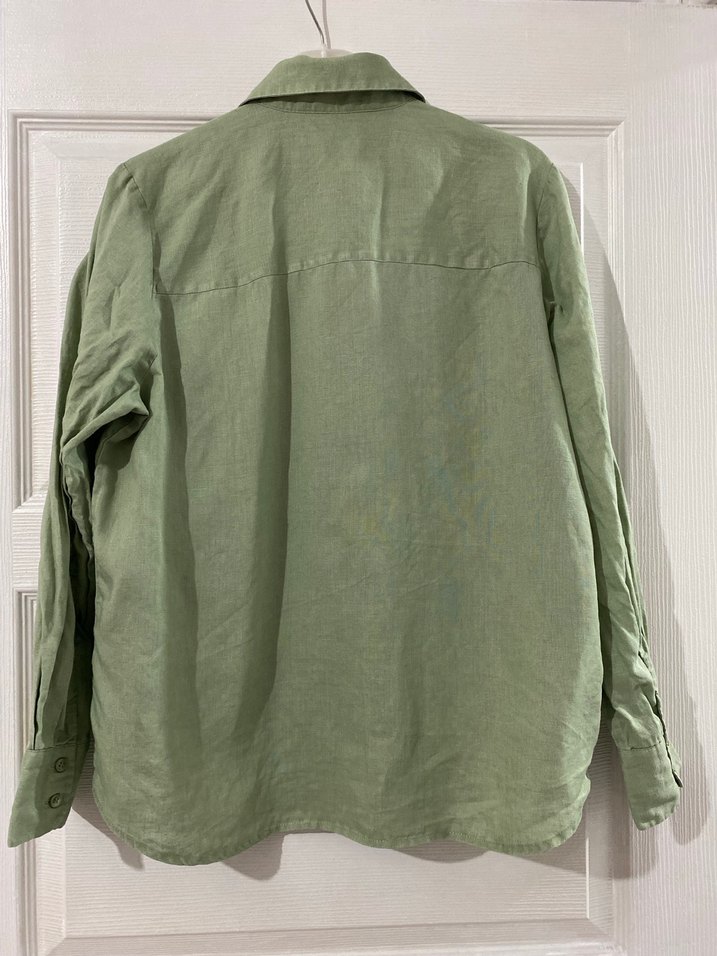 Düğmeli Khaki Keten Kadın Gömlek - Görsel 2