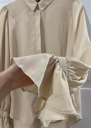 Bej renkli Gömlek Kolları Süslü - Görsel 7