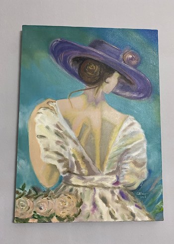 Mor Şapkalı Kadın Yağlı Boya Tablo - Görsel 2