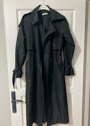 Siyah Kemerli Uzun Kadın Trençkot - Görsel 5