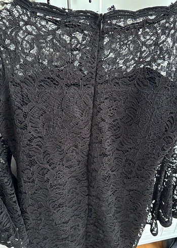 Dantel Detaylı Siyah Midi Elbise - Görsel 6