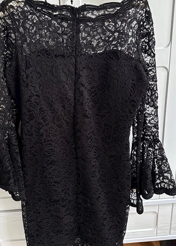 Dantel Detaylı Siyah Midi Elbise - Görsel 5