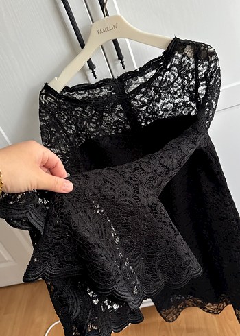 Dantel Detaylı Siyah Midi Elbise - Görsel 8