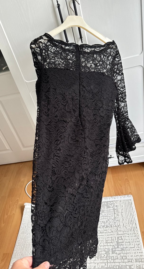 Dantel Detaylı Siyah Midi Elbise - Görsel 4