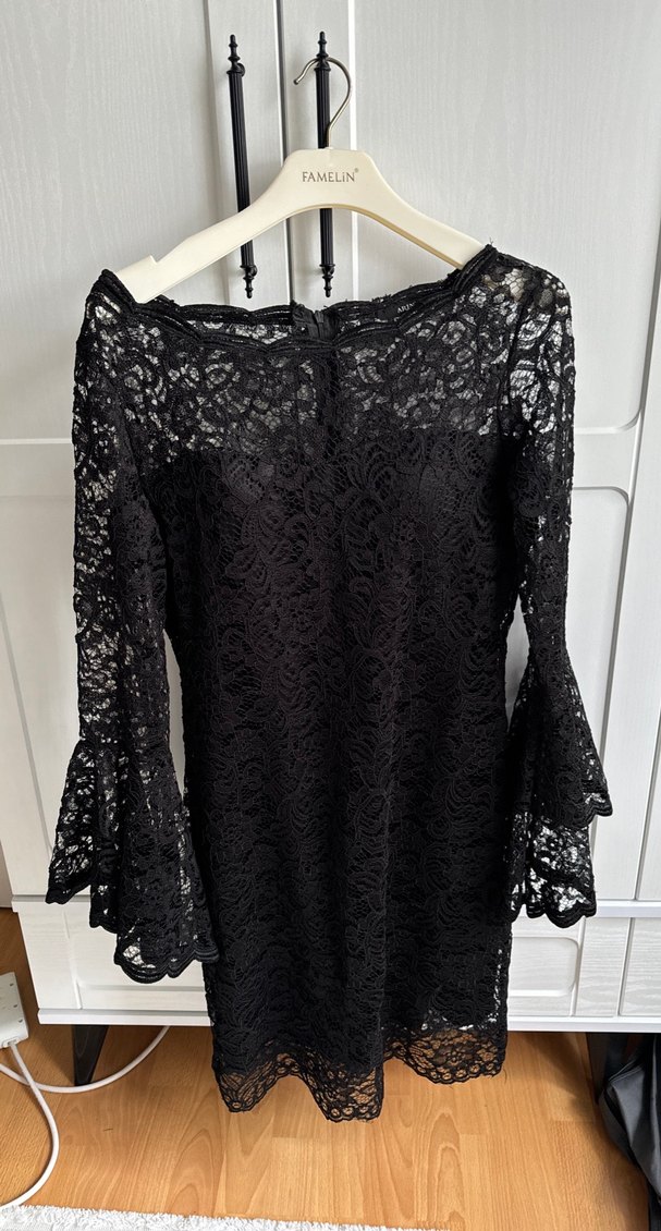 Dantel Detaylı Siyah Midi Elbise - Görsel 2