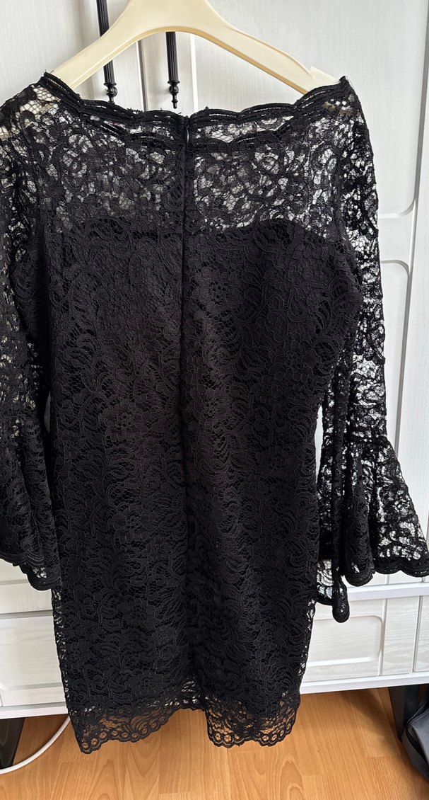 Dantel Detaylı Siyah Midi Elbise - Görsel 5