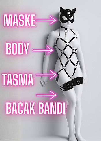 Siyah Zincir Detaylı Gotik Kadın Vücut Zinciri - Görsel 5