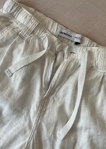 Bershka Beyaz Keten Kadın Pantolon