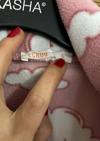 Pembe Bulut Desenli Uzun Kollu Kadın sabahlık - Görsel 4