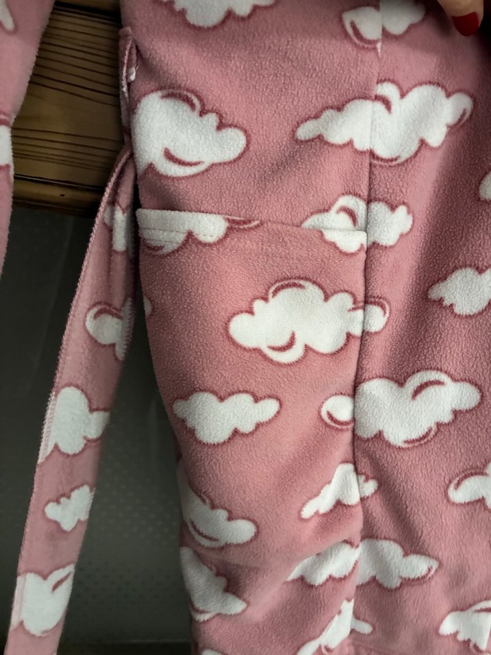 Pembe Bulut Desenli Uzun Kollu Kadın sabahlık - Görsel 3