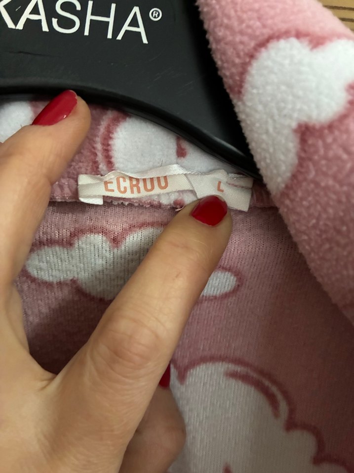 Pembe Bulut Desenli Uzun Kollu Kadın sabahlık - Görsel 4