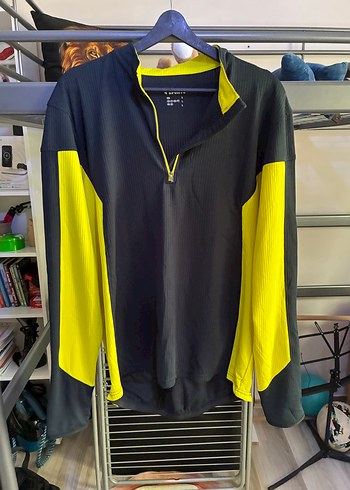 Sarı Gri Fermuarlı Yarım Yaka Uzun Kollu Erkek Sweatshirt
