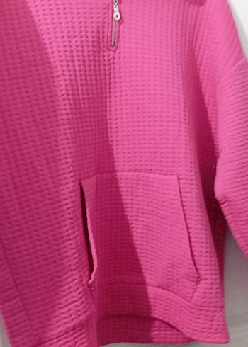 l Beden pembe Renk Pembe Yarım Fermuarlı Kadın Sweatshirt