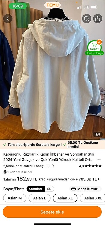 l Beden ten rengi Renk Ceket