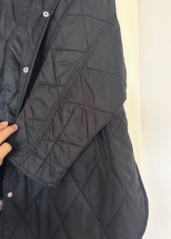 Düğmeli Siyah Midi Kadın Ceket - Görsel 4