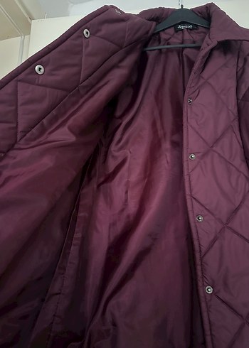 Bordo Kadın Düğmeli Midi Mont - Görsel 5