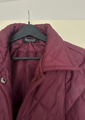 Bordo Kadın Düğmeli Midi Mont - Görsel 3