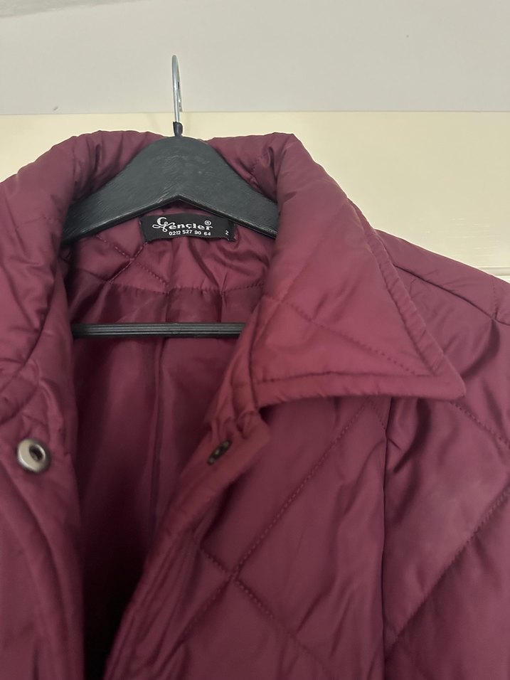 Bordo Kadın Düğmeli Midi Mont - Görsel 3