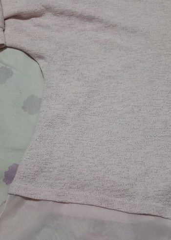 pamuklu içi şifon detaylı pudra pembe bluz